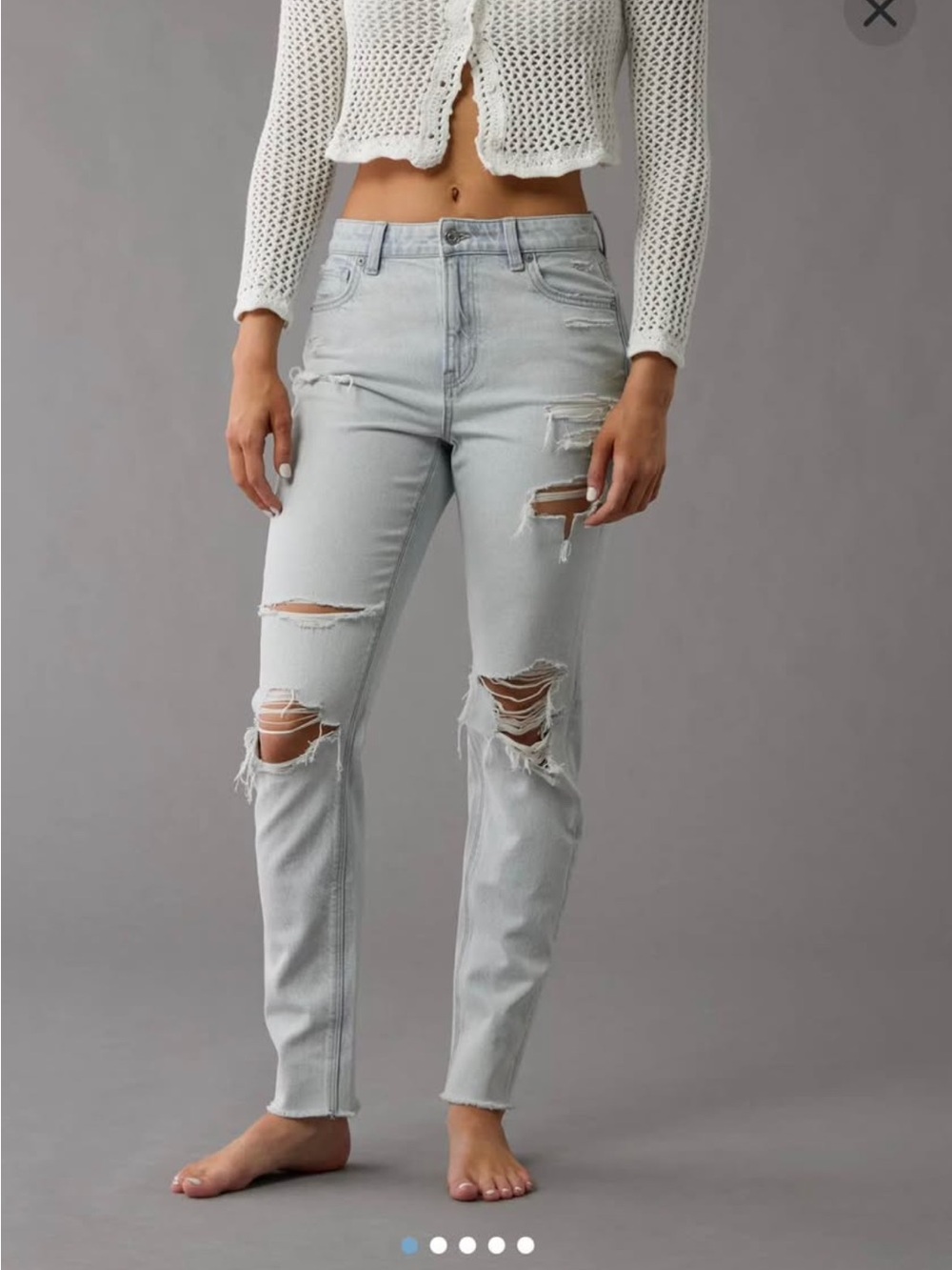 American Eagle Light Gray Distressed High-Rise Women's Jeans